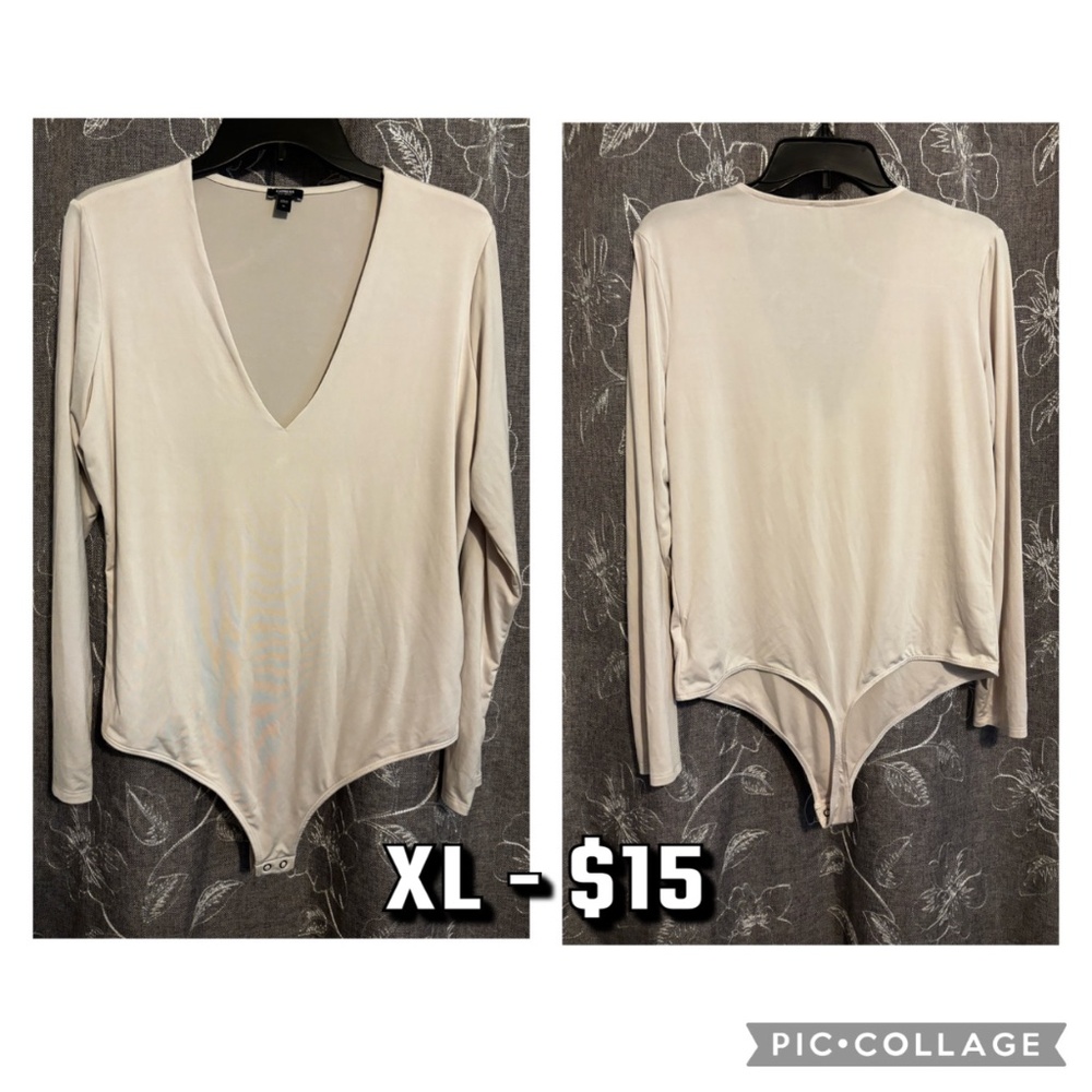 Cream V-Neck Express Bodysuit